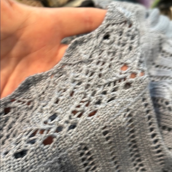 Venus Blue Crew Neck Summer Sweater with Open Weave Crochet Pattern NWOT - Picture 6 of 6